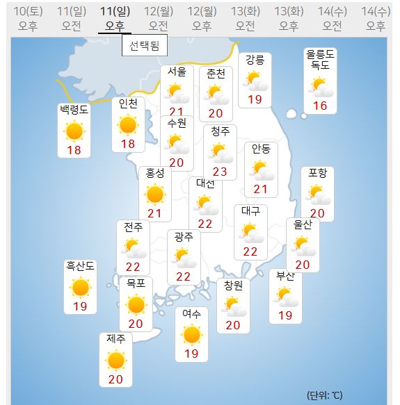 11일 날씨예보 (사진=기상청 제공)