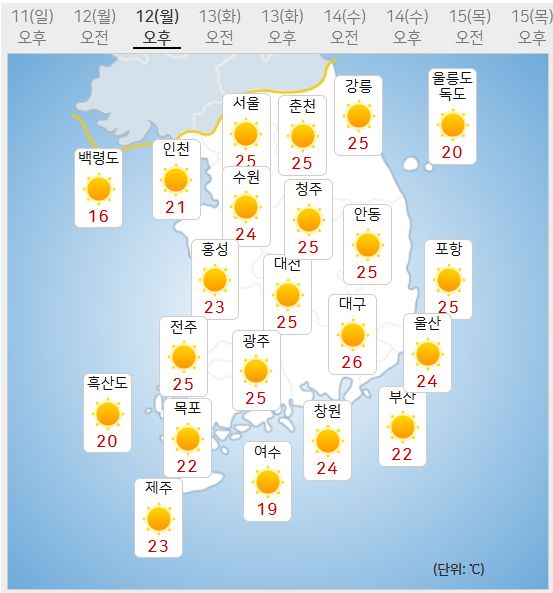 12일 날씨 (사진=기상청 제공)