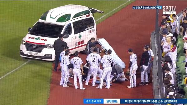 홍창기 부상 장면 / 사진= SPOTV 중계 화면 캡처