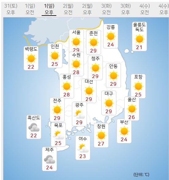 6월 1일 날씨예보 (사진=기상청 제공)