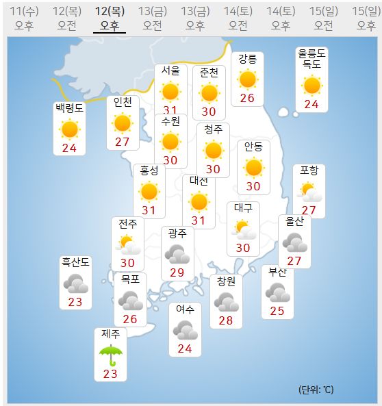 12일 날씨 (사진=기상청 제공)