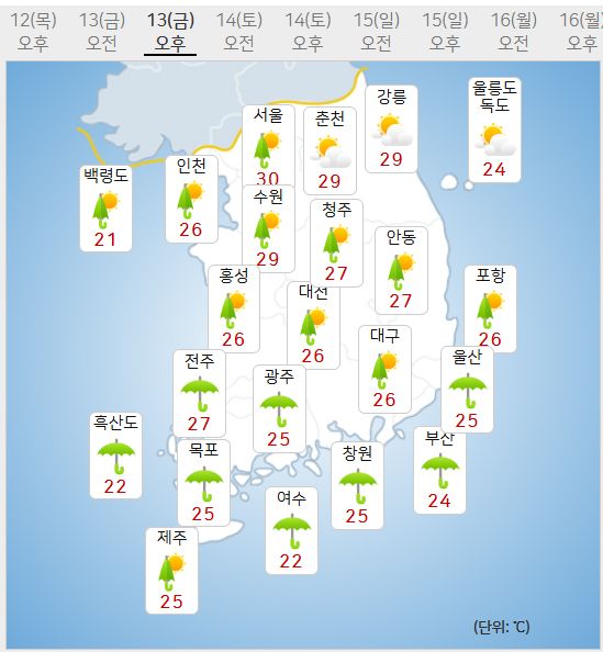 13일 날씨 (사진=기상청 제공)