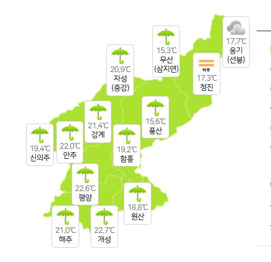 16일 북한날씨 (사진=기상청 제공)