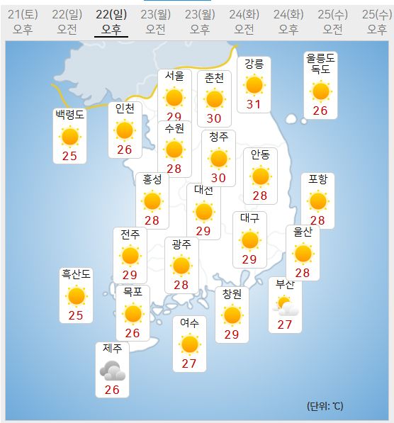 22일 날씨 (사진=기상청 제공)