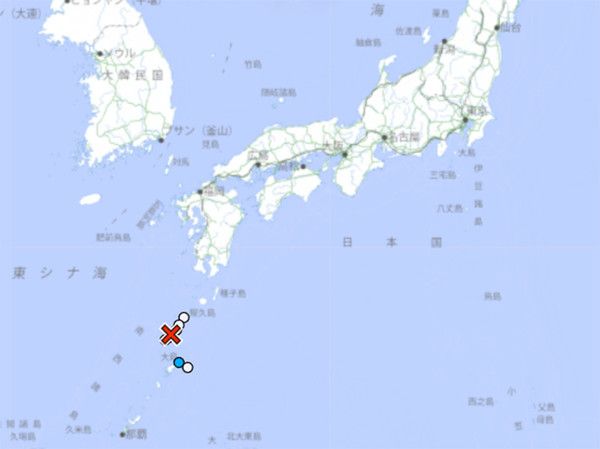 22일 오후 5시 15분 일본 가고시마현 도카라 열도 근해에서 규모 5.2 지진이 발생했고, 위치는 위도 29.3N 경도 129.4E이며, 깊이는 20km, 계기진도는 최대진도 4이다. (사진=일본기상청)