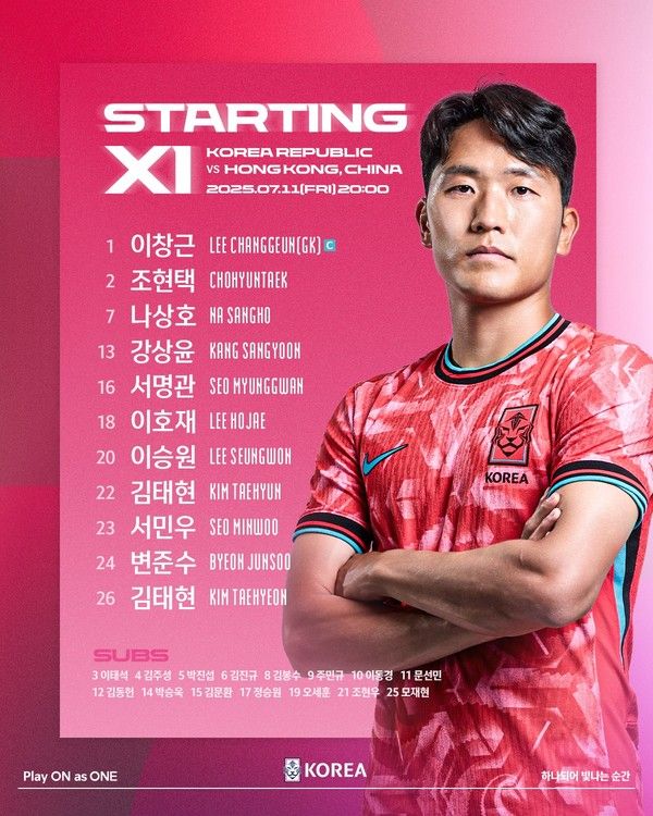 동아시안컵 남자 축구 한국 홍콩전 라인업 중계 (사진=대한축구협회)