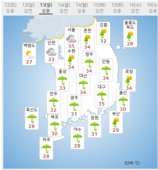 13일 주말날씨 (사진=기상청 제공)