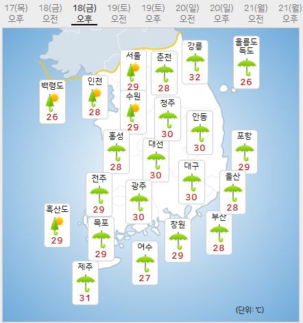 18일 날씨 (사진=기상청 제공)
