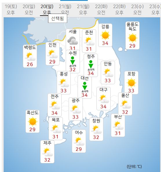 20일 날씨 (사진=기상청 제공)