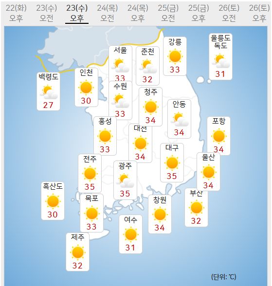 23일 날씨 (사진=기상청 제공)