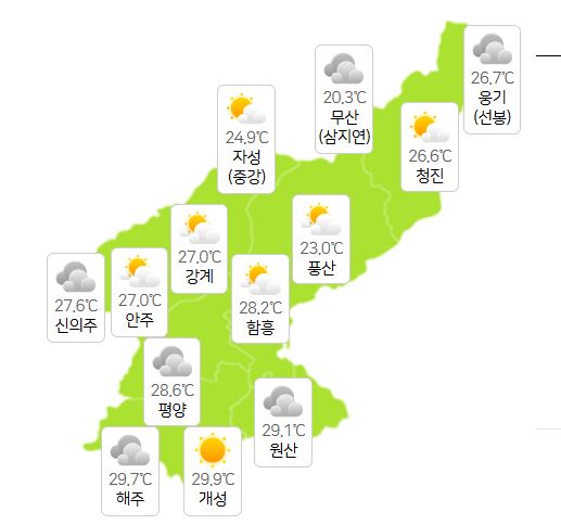 26일 북한날씨 (사진=기상청 제공)