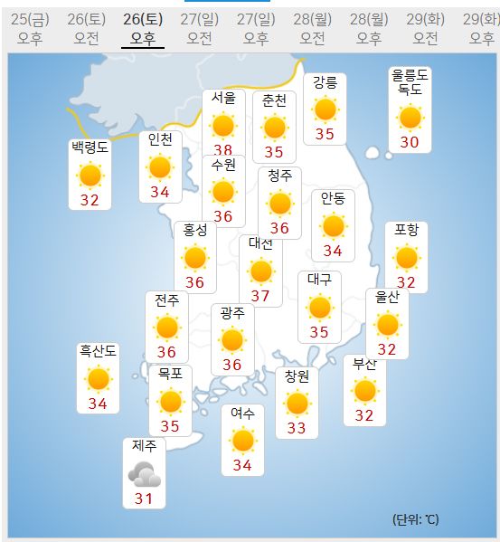 26일 날씨 (사진=기상청 제공)