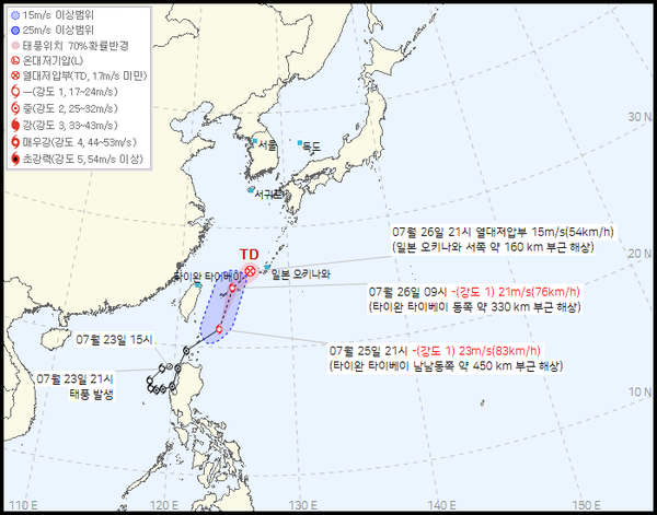8호태풍 꼬마이 예상경로 (사진=기상청 제공)