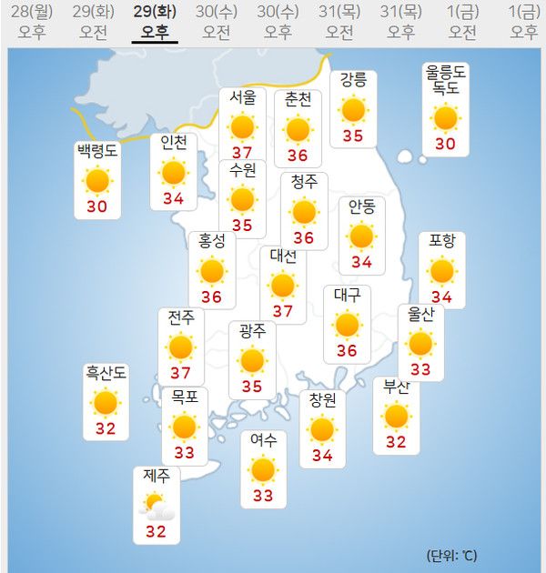 29일 날씨 (사진=기상청 제공)