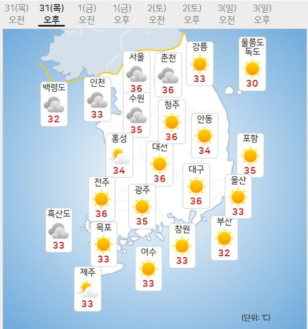 31일 날씨 (사진=기상청 제공)