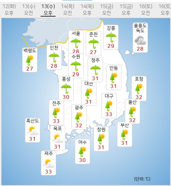 13일 날씨 (사진=기상청 제공)