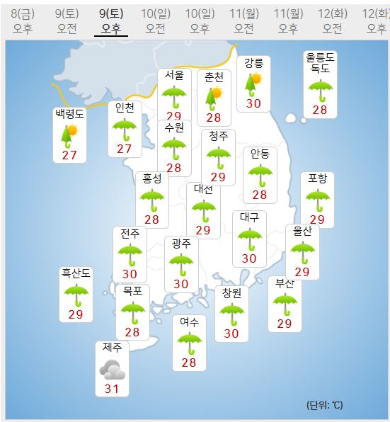 9일 날씨 (사진=기상청 제공)