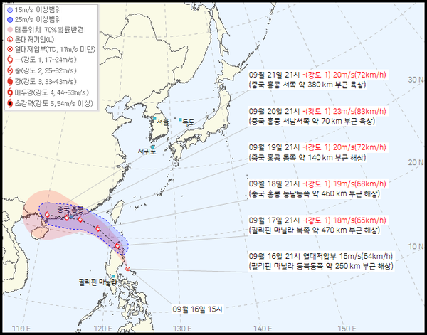 37호 열대저압부는 24시간 이내에 제17호 태풍 미탁(MITAG)으로 발달될 것으로 예상된다. (사진=기상청 제공)