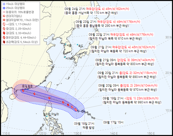18호 태풍 라가사 예상경로, (사진=기상청 제공)