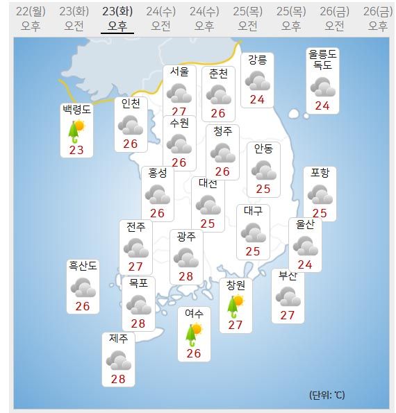 23일 날씨 (사진=기상청 제공)