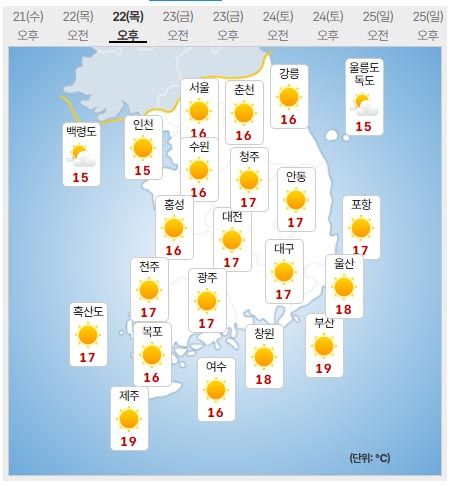 22일 오후 날씨 (사진=기상청 제공)