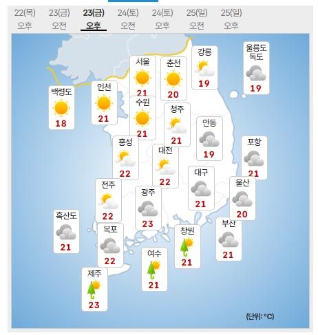 23일 날씨 (사진=기상청 제공)