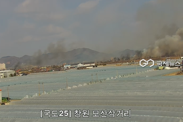 경남&nbsp;창원시 의창구 대산면 수산대교 인근 낙동강 고수부지 화재 현장 (사진=국토교통부 제공)