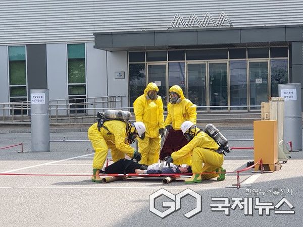 9월 30일 제일약품(주)에서 열린 유해화학물질 누출사고 대응 합동 소방훈련 모습(사진=용인시)