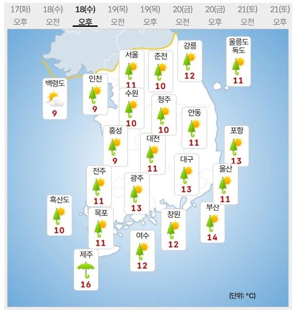 18일 날씨 (사진=기상청 제공)