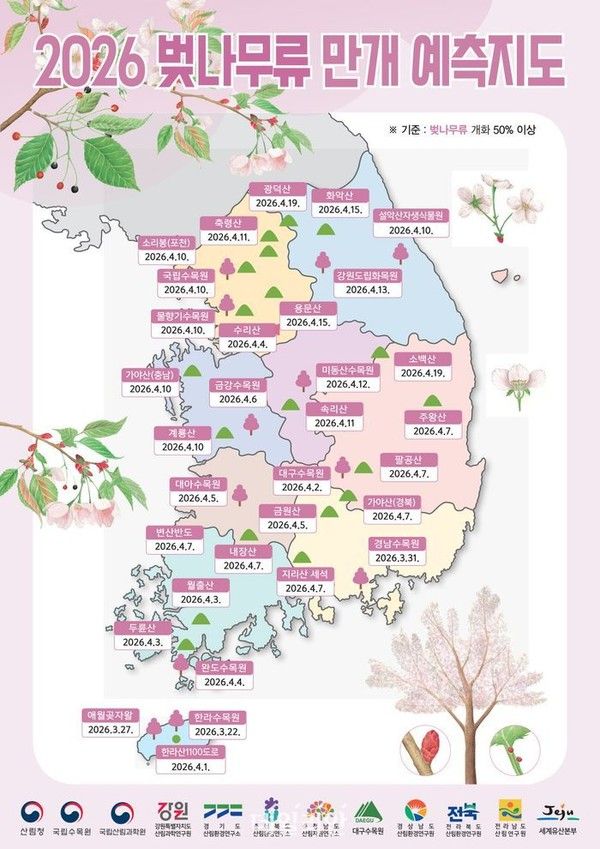 2026년 벚꽃 개화시기, 만개시기 /산림청 제공