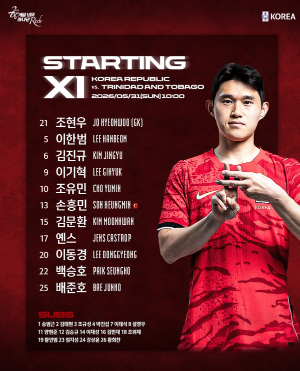 트리니다드토바고 축구 평가전 일정 생중계 선발라인업 / KFA 제공