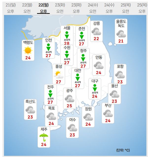 22일 날씨 (사진=기상청 제공)