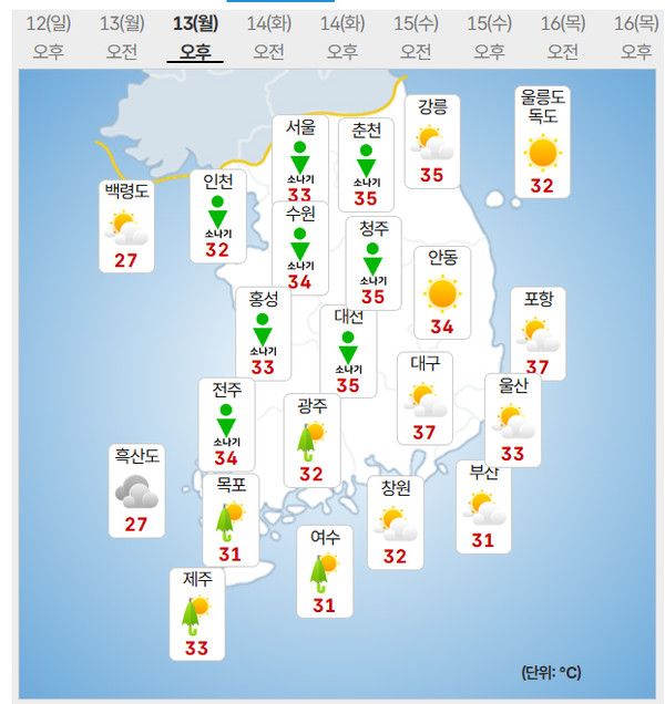 13일 날싸 (사진=기상청 제공)