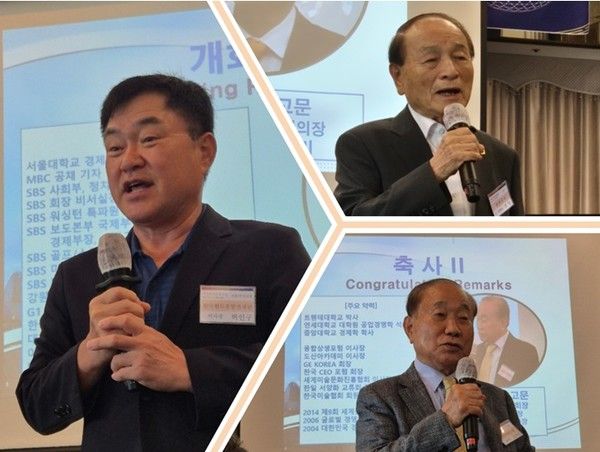 (사진제공=미래경제문화포럼) 개회사를 하고 있는 허인구 포럼 수석부이사장(좌)과 축사를 하고 있는 오명 전 부총리(우상), 강석진 CEO 컨설팅그룹 회장(우하)
