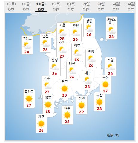 11일 오후 날씨 (사진=기상청 제공)