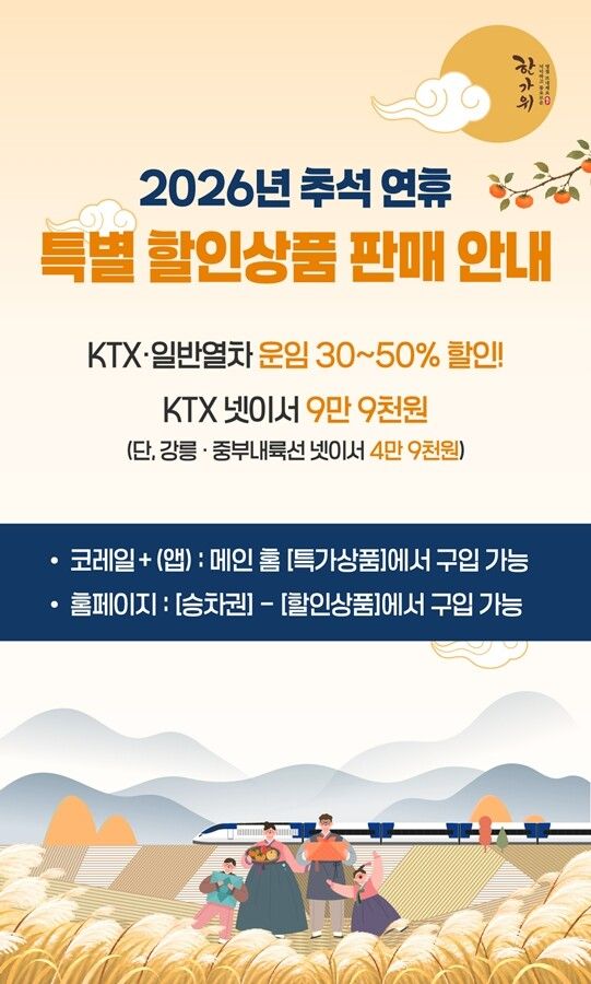 추석 기차표 예매 할인 / 코레일 제공