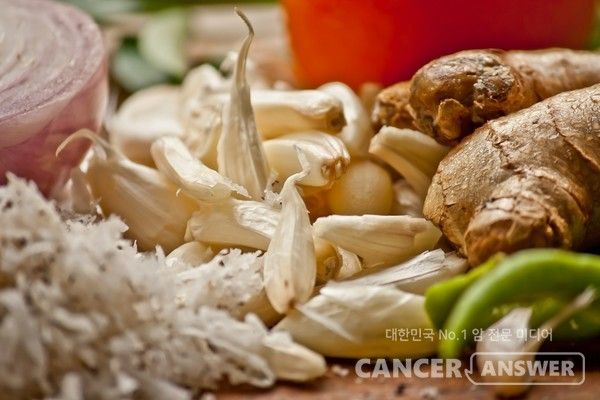마늘에 들어있는 디아릴 디설파이드, 에스-알릴메르캡토시스테인 등은 유방암을 일으키는 단백질 변이를 억제해 유방암 예방 효과가 있다.&nbsp;강황의 커큐민은 항암·항염·항산화 작용이 뛰어나다.