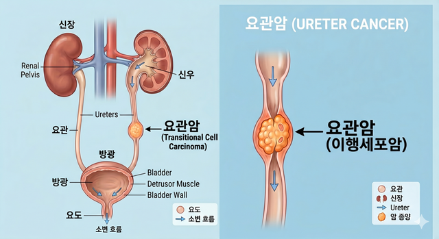 신장, 방광, 요관, 요관암 이미지.