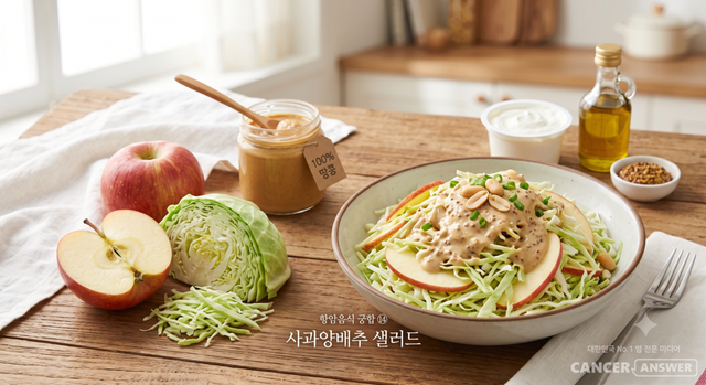 퀘르세틴이 풍부한 사과와 십자화과 채소의 대표주자인 양배추가 만나면 소화관 점막 장벽을 보호하고 전신 염증 반응을 낮추는 든든한 방어막이 형성된다. 최강의 항암음식 조합이다./AI이미지