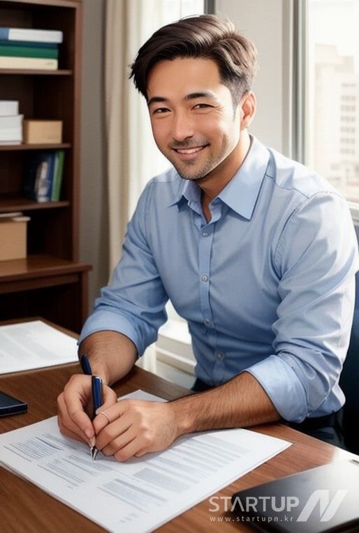 AI 챗봇 ‘아숙업(AskUp)’이 “열심히 일하는 40대 남자 변리사의 모습