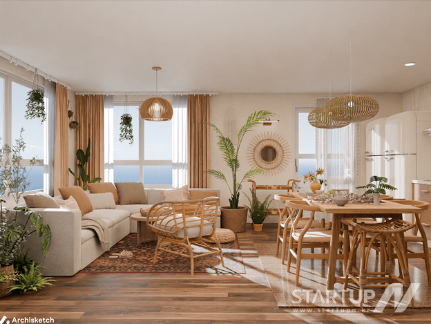 목재, 대나무, 돌 등 천연재료와 재활용 소재를 활용한 인테리어 (제공=아키스케치)