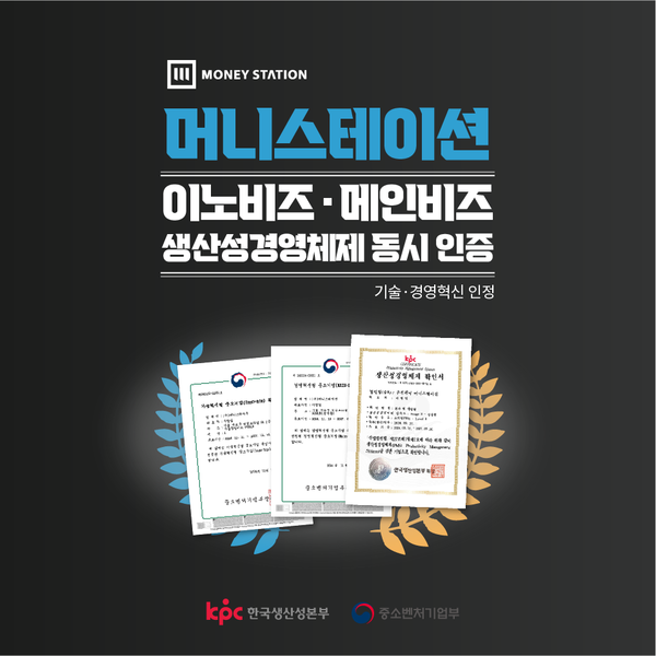 머니스테이션, 이노비즈·메인비즈·생산성경영체제 동시 인증... 기술·경영혁신 인정