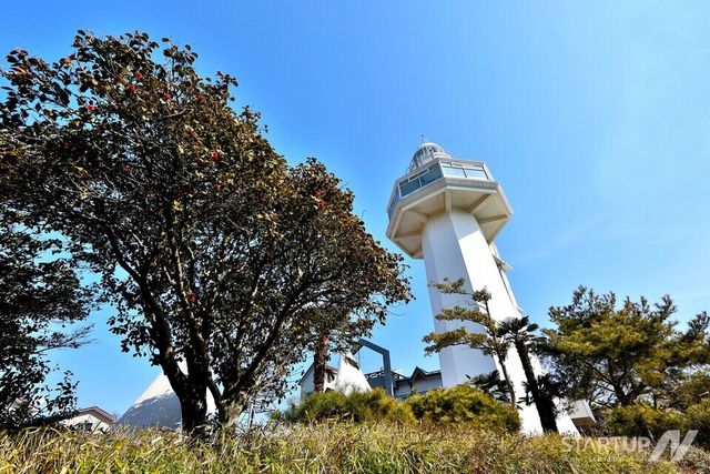 전남 여수 오동도등대와 동백꽃. (제공= 한국항로표지기술원)