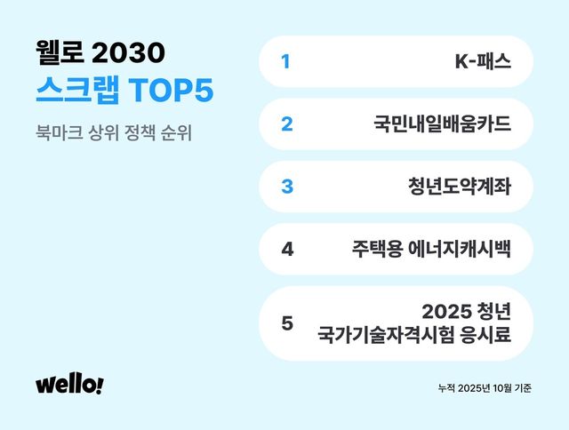 AI 거브테크 스타트업 웰로, 2030 청년 세대들이 선택한 정부 정책 TOP5 발표