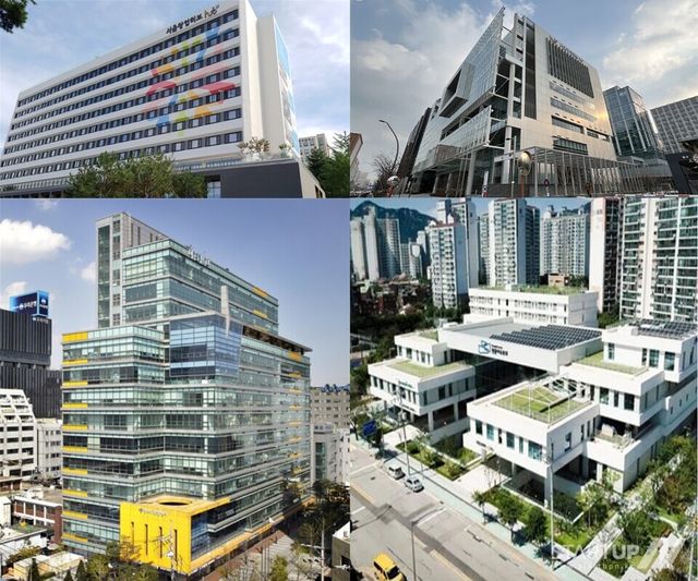 왼쪽 상단부터 시계방향으로&nbsp;서울창업허브 공덕,&nbsp;서울창업허브 M+,&nbsp;서울창업허브 성수,&nbsp;서울창업허브 창동 전경