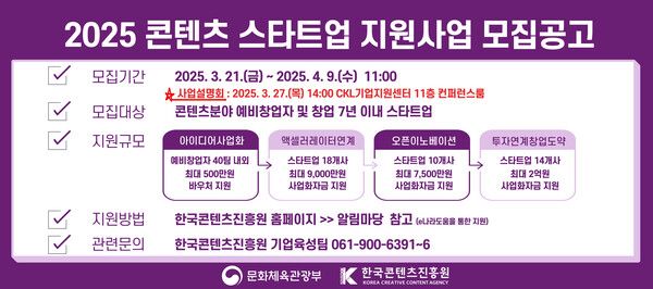 2025년 콘텐츠 스타트업 지원사업 모집 공고