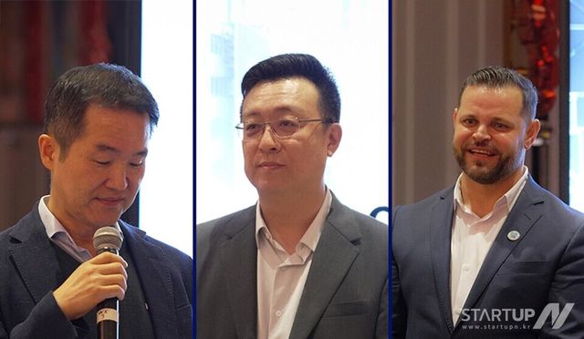 왼쪽부터 권혁일 네이버 공동 창업자, 블룸테크놀로지 이상윤 대표, 에반 클라센 원휴머니티 대표