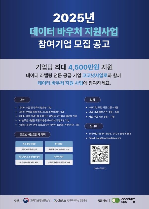 코코넛사일로, 데이터바우처 수요기업에 최대 4,500만원 상당의 데이터 활용 서비스 지원