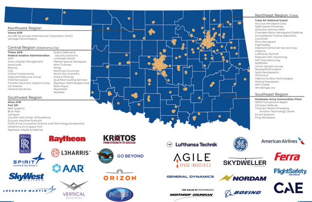 오클라호마주 소재 항공기업 분포 (자료출처=Oklahoma Department of Commerce(2024))