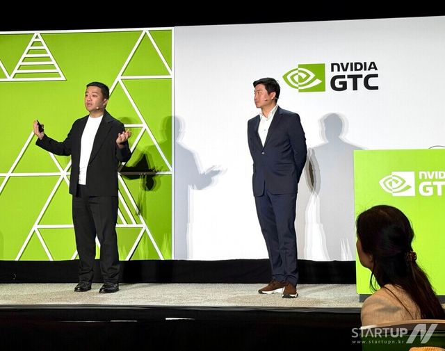 NVIDIA GTC 2026 세션에서 발표 중인 스카이인텔리전스 모건 마오 CEO (사진=스카이인텔리전스)
